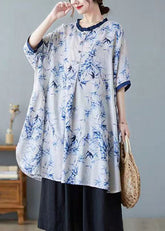 Plus Size Graues Patchwork-Oberteil mit Rüschen und kurzen Ärmeln